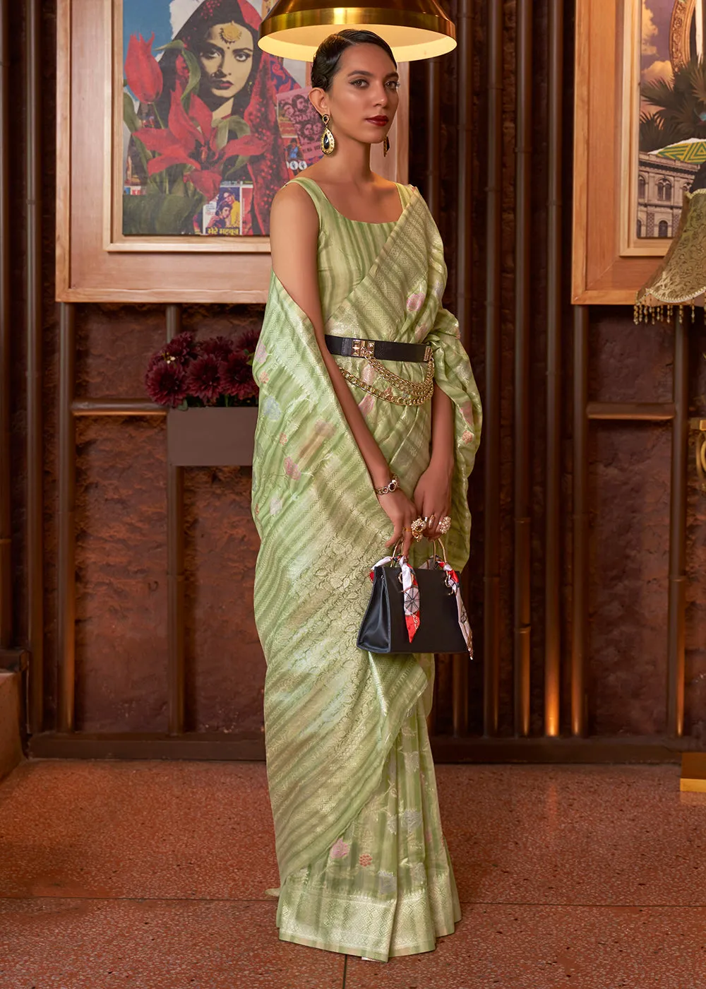 Awesome Green Linen Fabric Party Wear Weaving Saree