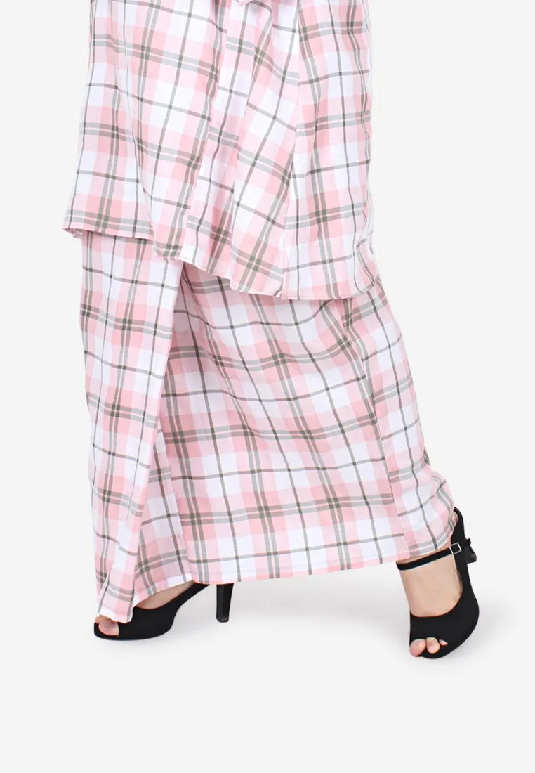 Ayila OOTB Collection Long Checkered Skirt - Pink White