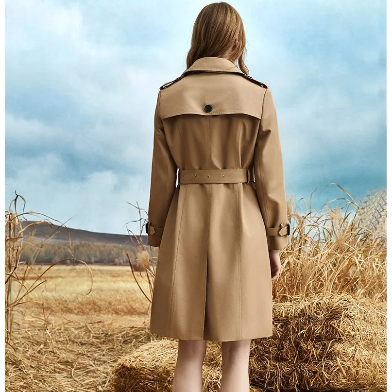 Belted Double Breasted Thigh-Length Trench Coat