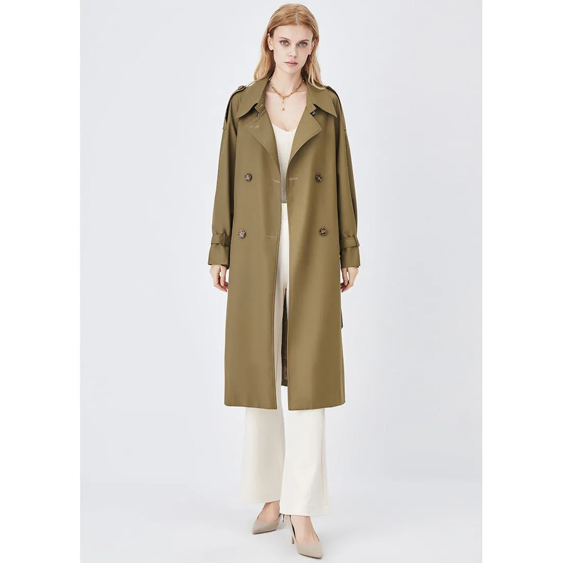 Belted Windproof Calf-Length Trench Coat