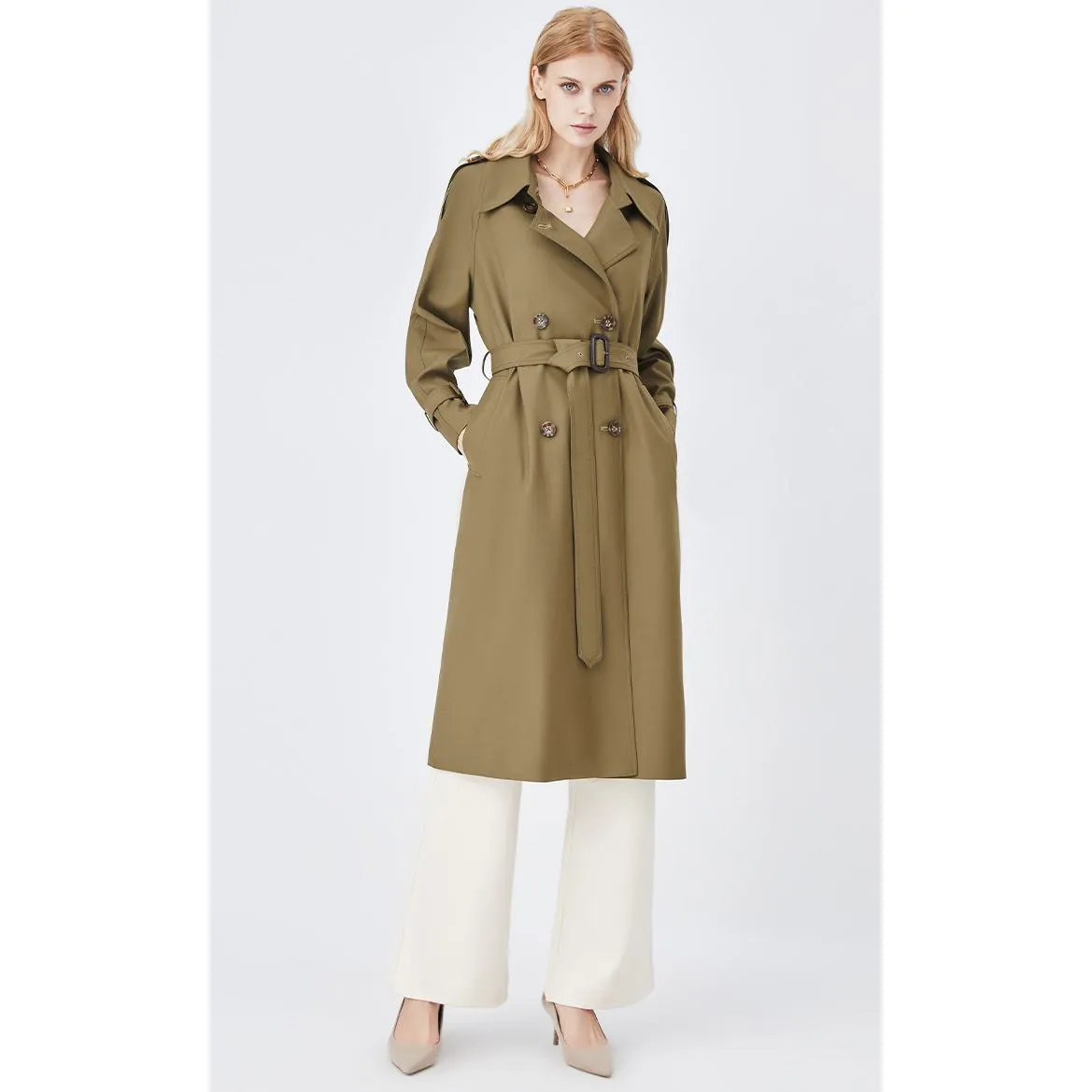 Belted Windproof Calf-Length Trench Coat