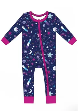 Bird & Bean Bamboo Footless Romper - Deep Blue Galaxy