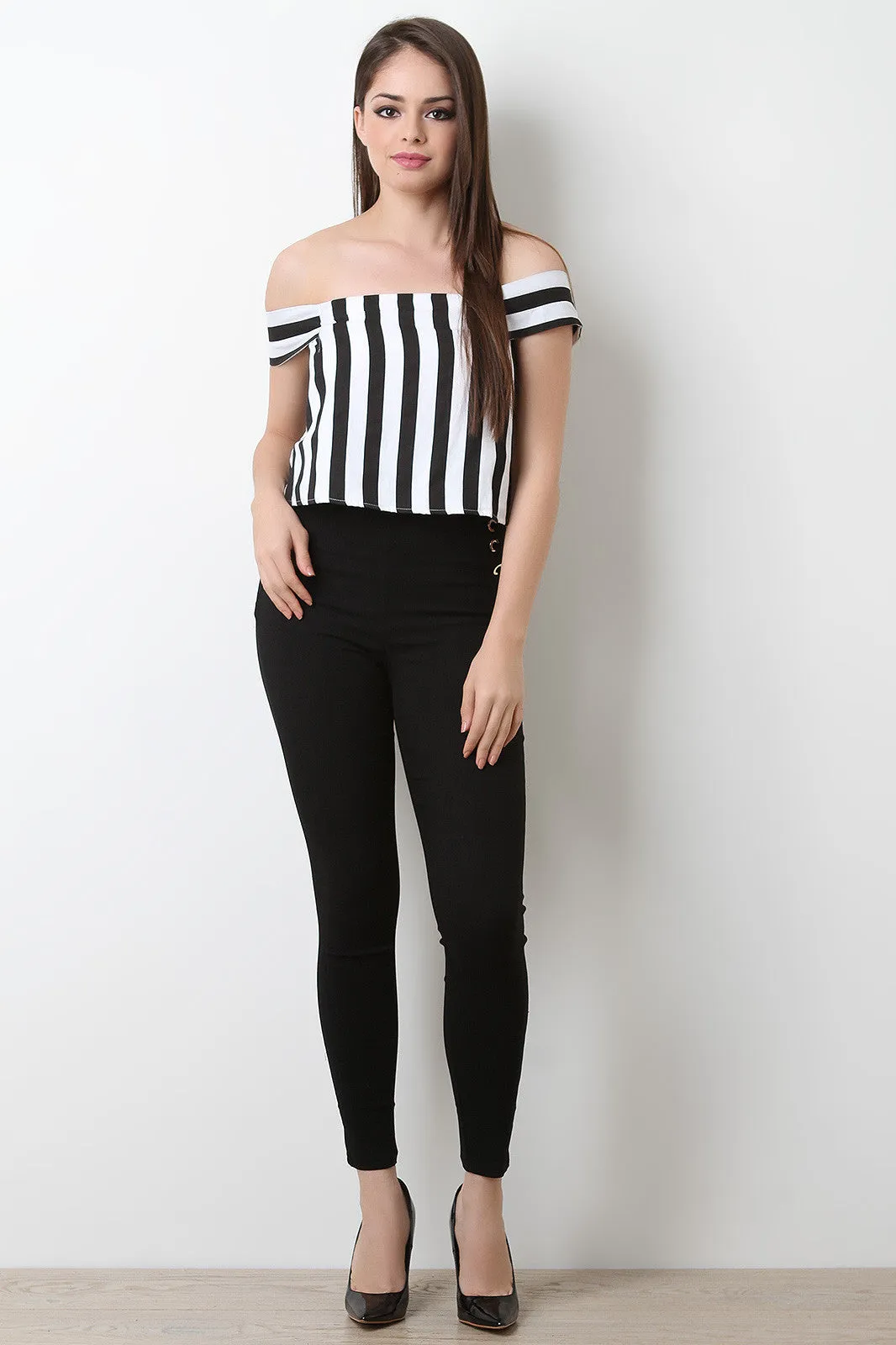 Bold Stripe Off-The-Shoulder Crop Top