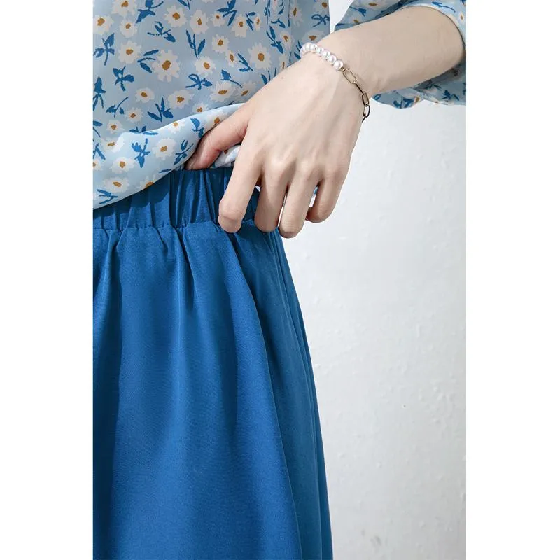 Chic Niche A-Line Solid Color Blue Skirt