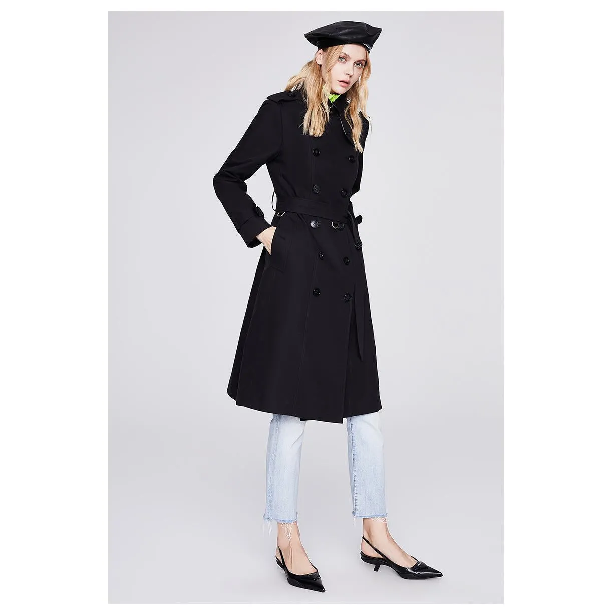 Classic Knee-Length Double Breasted Trench Coat