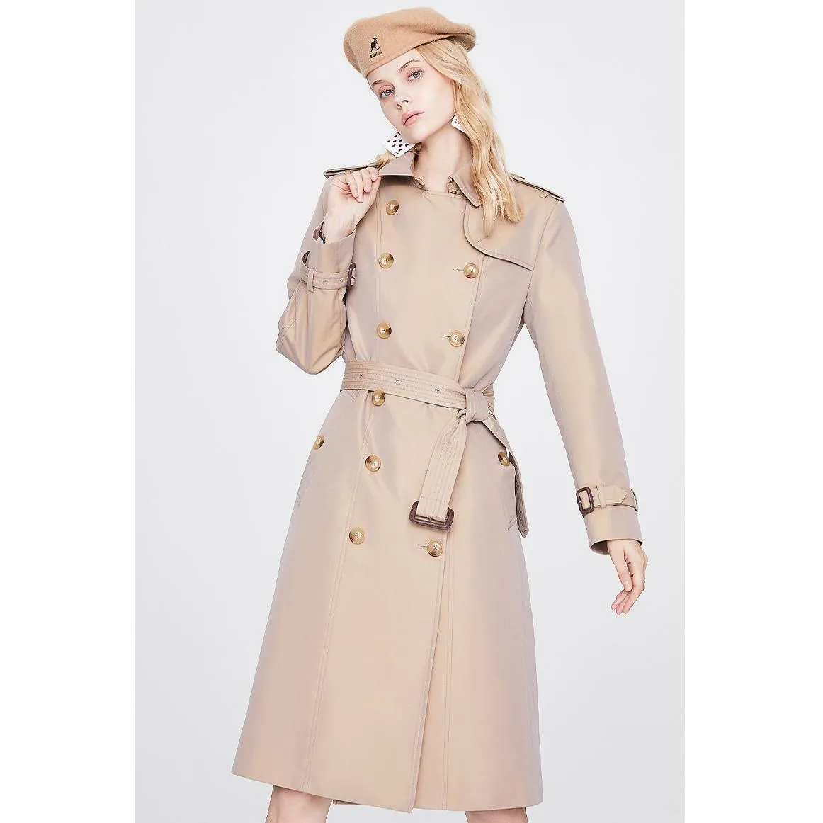 Classic Knee-Length Double Breasted Trench Coat