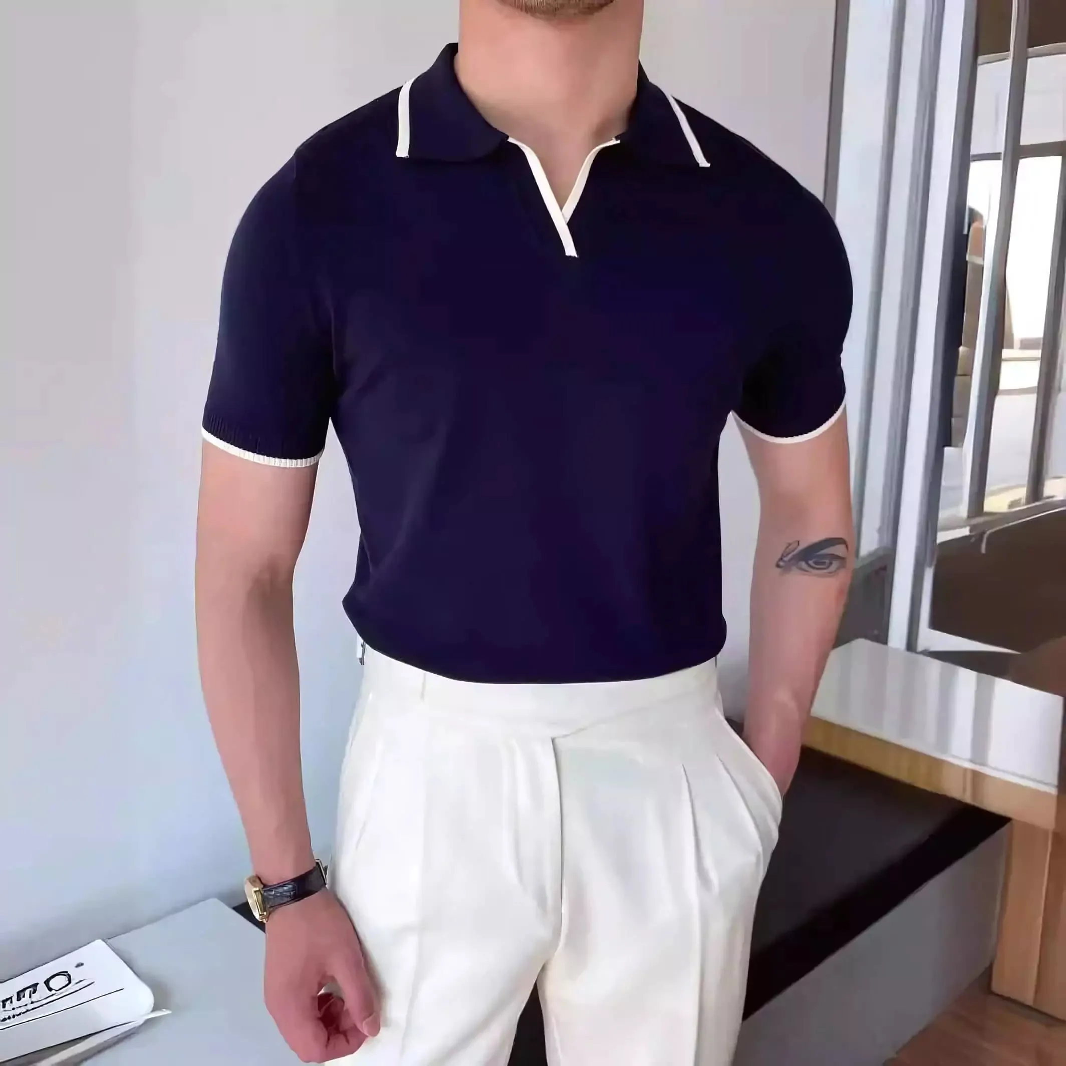 Collar Trim Polo Shirt