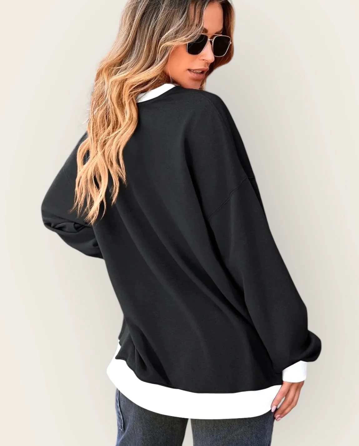 Contrast Trim Round Neck Long Sleeve Sweatshirt