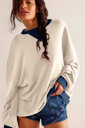 Contrast Trim Round Neck Long Sleeve Sweatshirt