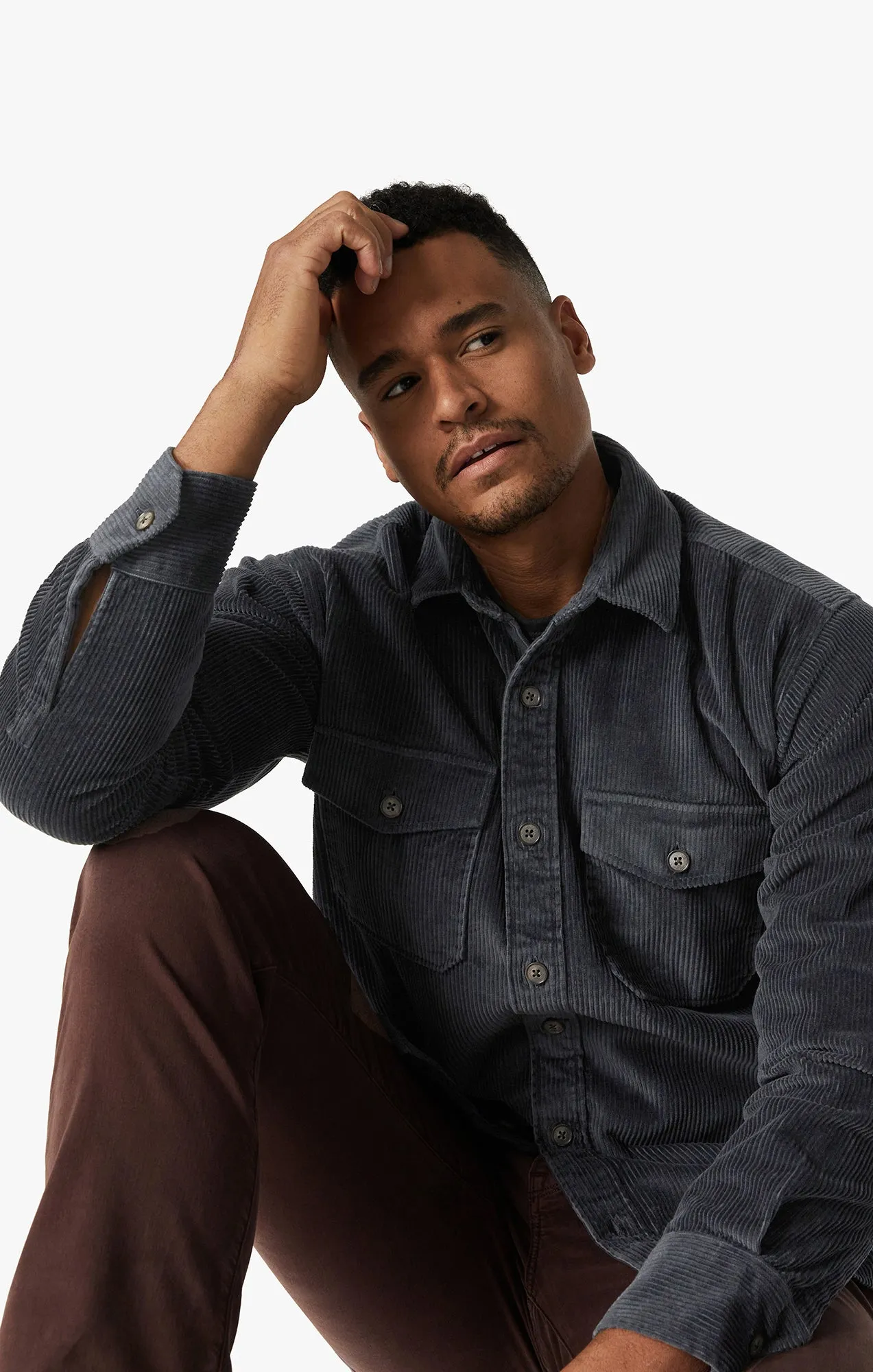 Corduroy Overshirt In Iron Gate