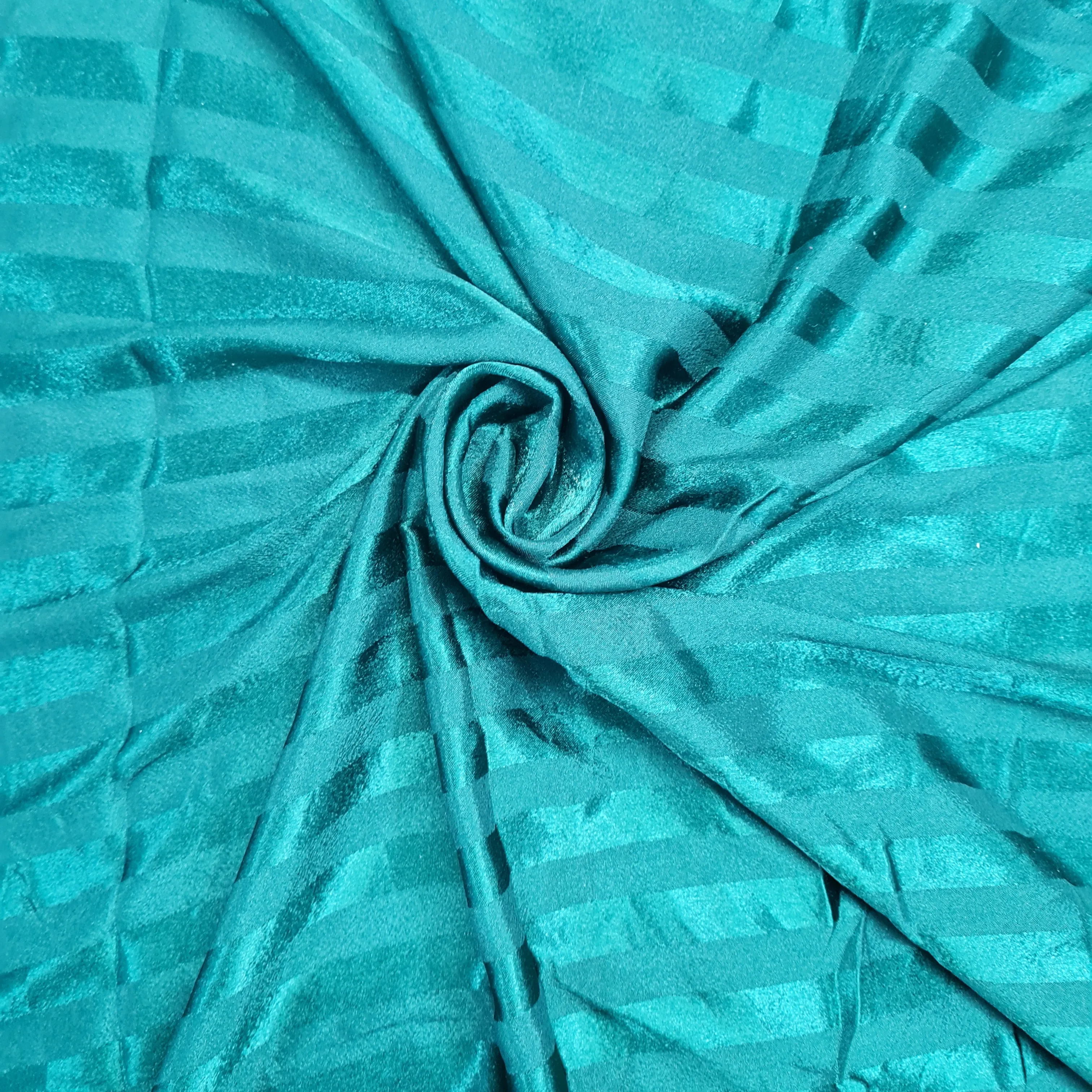 Dark Green Stripe Print Semi Satin Fabric