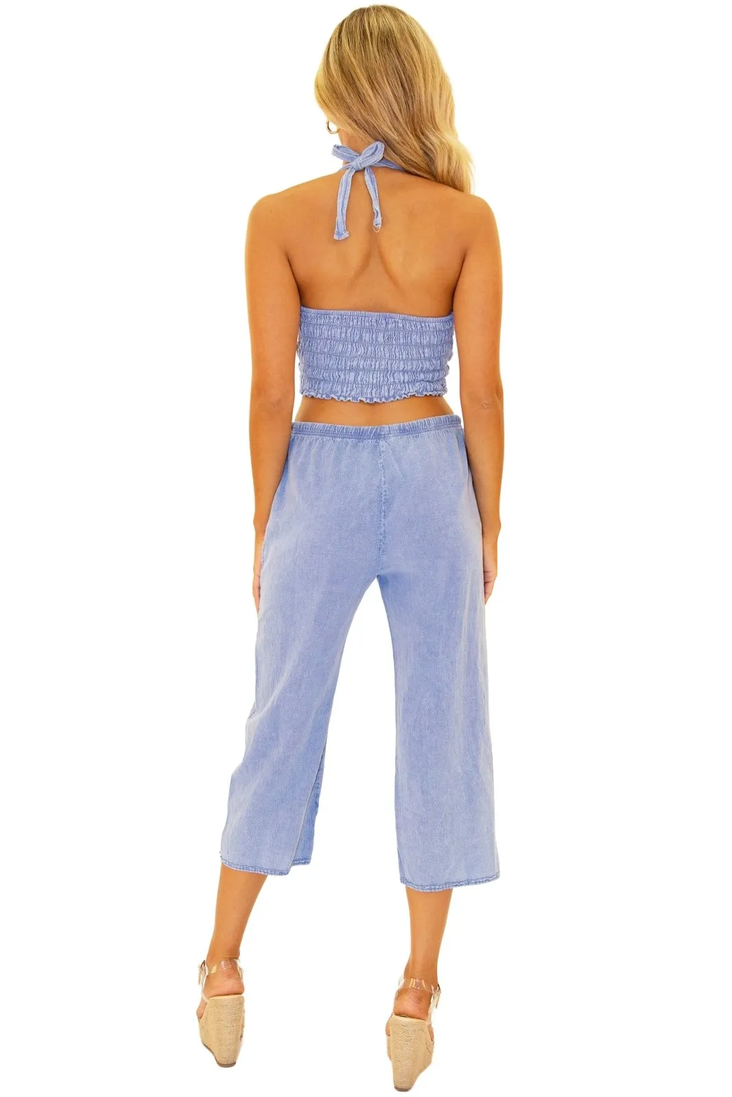 'Dawn' Crochet Hem Capris Blue