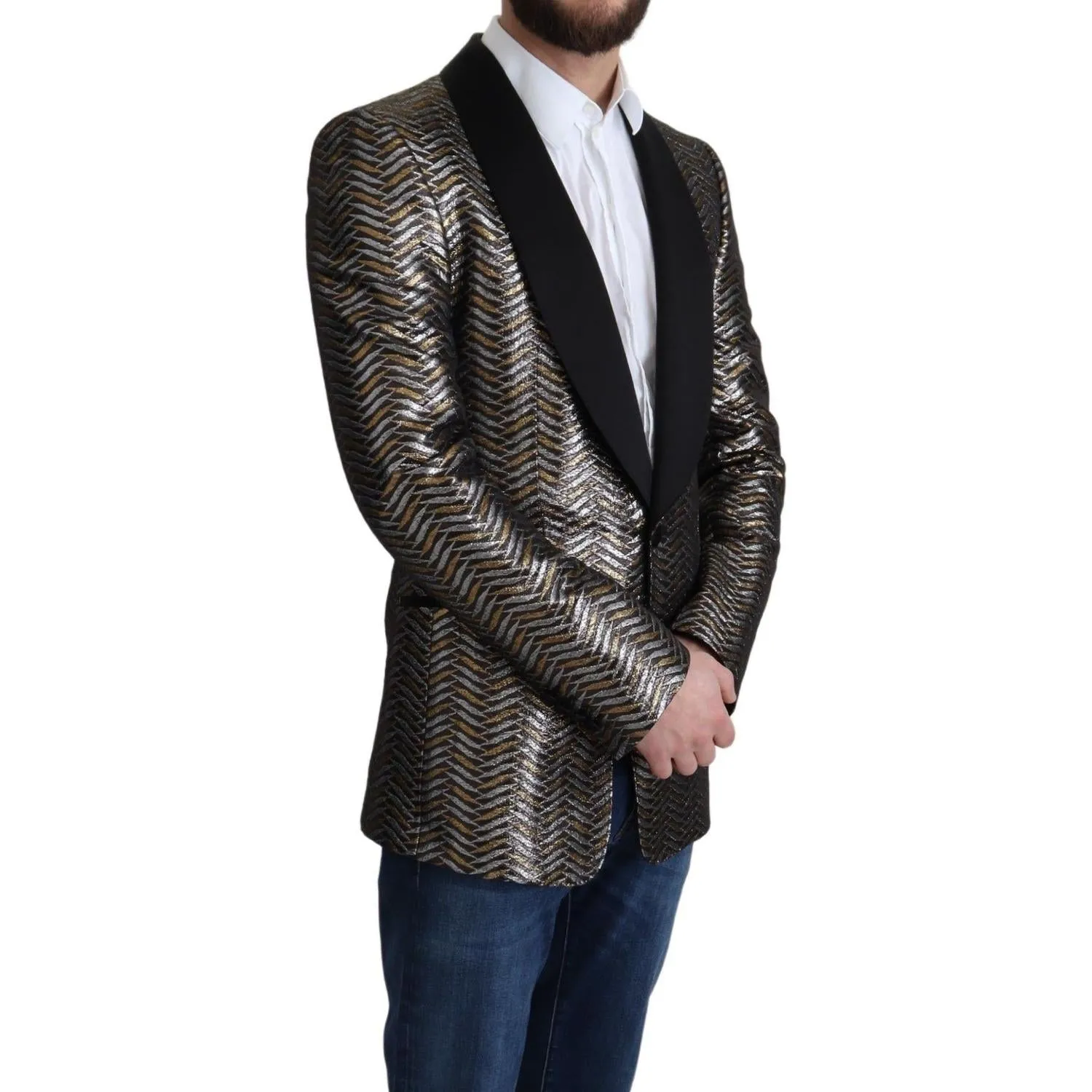 Dolce & Gabbana Elegant Metallic Jacquard Slim Blazer Jacket