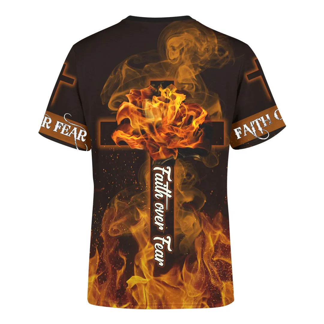 Jesus Lion Fire Faith Over Fear 3d Shirt - Christian 3D Shirt