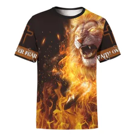 Jesus Lion Fire Faith Over Fear 3d Shirt - Christian 3D Shirt