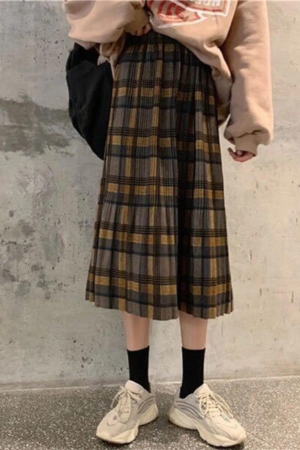 KittenAlarm - Vintage Wool Plaid Pleated Skirt