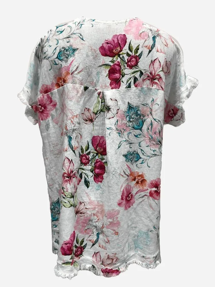 LST21-225A La Strada Linen Floral Top