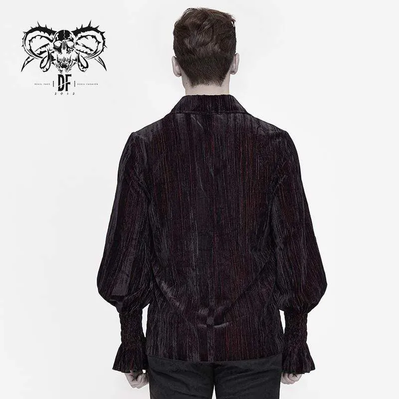 Men's Gothic Strappy Flare Sleeve Corduroy Shirts Grape