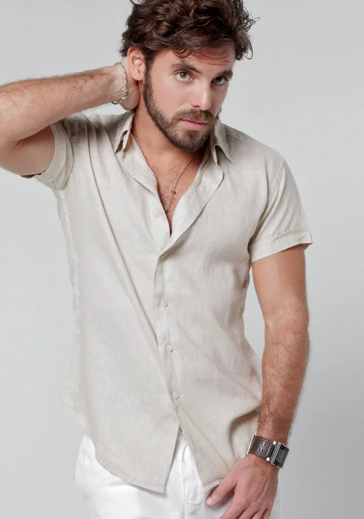 Men's Italian Style Regular Fit Short Sleeve Button Down Linen Shirt | 100% Natural Linen Clothing, Item #1006/S