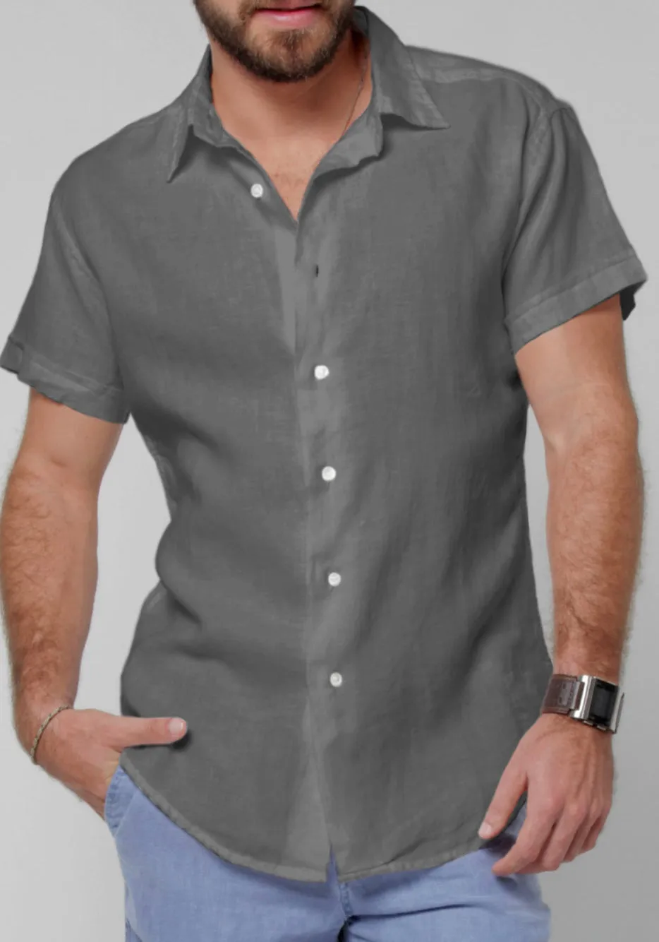 Men's Italian Style Regular Fit Short Sleeve Button Down Linen Shirt | 100% Natural Linen Clothing, Item #1006/S