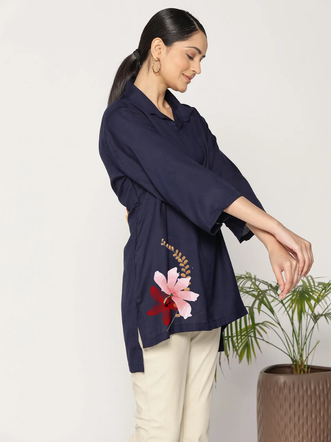 Navy Rayon ShirtTop - Myrtille