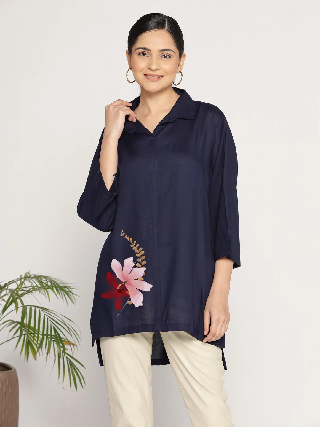 Navy Rayon ShirtTop - Myrtille