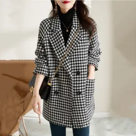 Plaid Woolen Chic Wool Thigh-Length Mac Coat