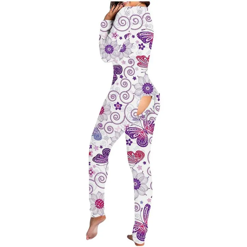 Sexy Print Women's Onesies Sleep Jumpsuit Long Sleeve  Deep V Neck Bodycon Pajamas Jumpsuit Rompers Sleepwear