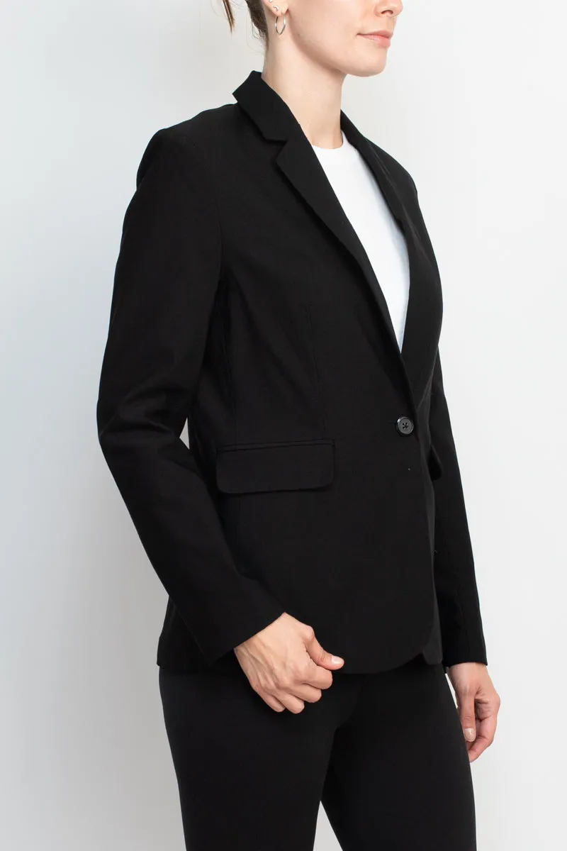 Zac & Rachel notched collar long sleeve one button closure scuba crepe blazer